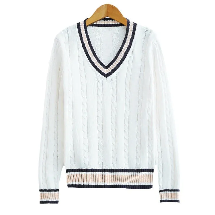 Preppy Striped Sweater, Trimmed