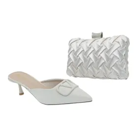 Taiyu Satin Pointed Mules Heeled and  Satin Woven Clutch Bag Set