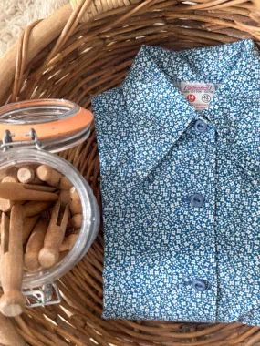 Vintage 1970s St Michael Blue Floral Cotton Shirt  Size 8-10
