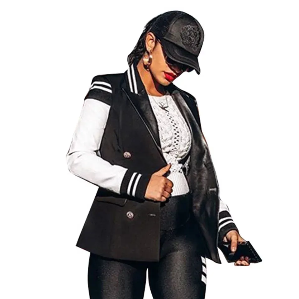 Women's Casual Faux Leather Varsity Jacket