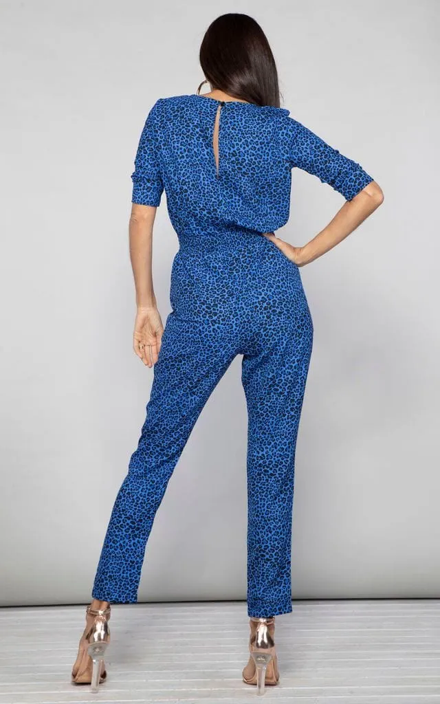Zion Jumpsuit In Blue Ditzy Leopard
